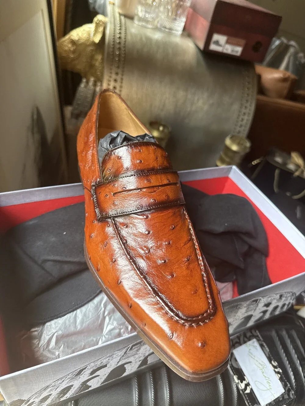 Mezlans Men's Tan Ostrich-Textured  Loafers